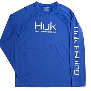 Huk Vented Pursuit Long Sleeve Graphic T-Shirt Fishing UPF 50+ Blue Unisex Large
